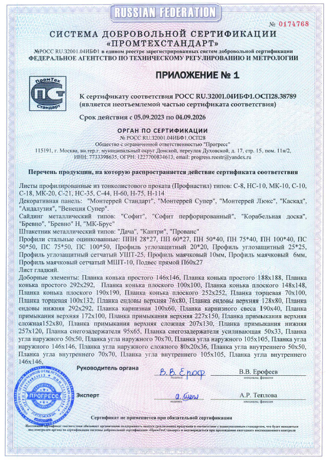 Приложение №1 к сертификату соответcтвия ГЗМК